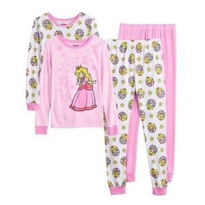 Girls Pink Princess Peach 4-Piece Pajama Set - Size 6